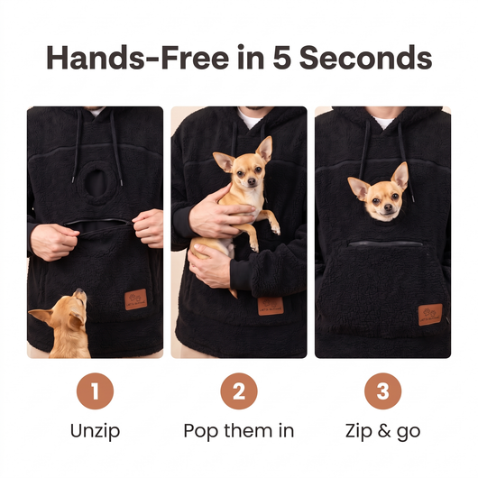 How Pawket works in 3 steps: unzip, pop them in, zip and go