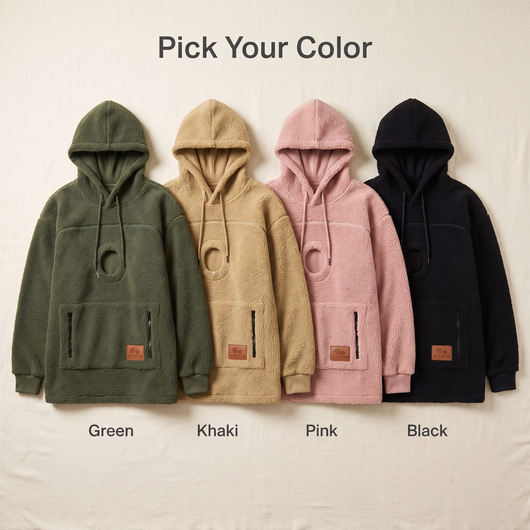 Pawket hoodie colors: green, khaki, pink and black